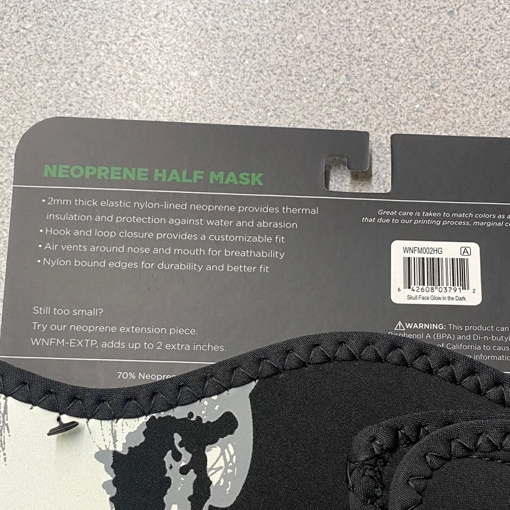 ZANheadgear Neoprene Half Mask in Black and Gray, GLOW IN THE DARK!